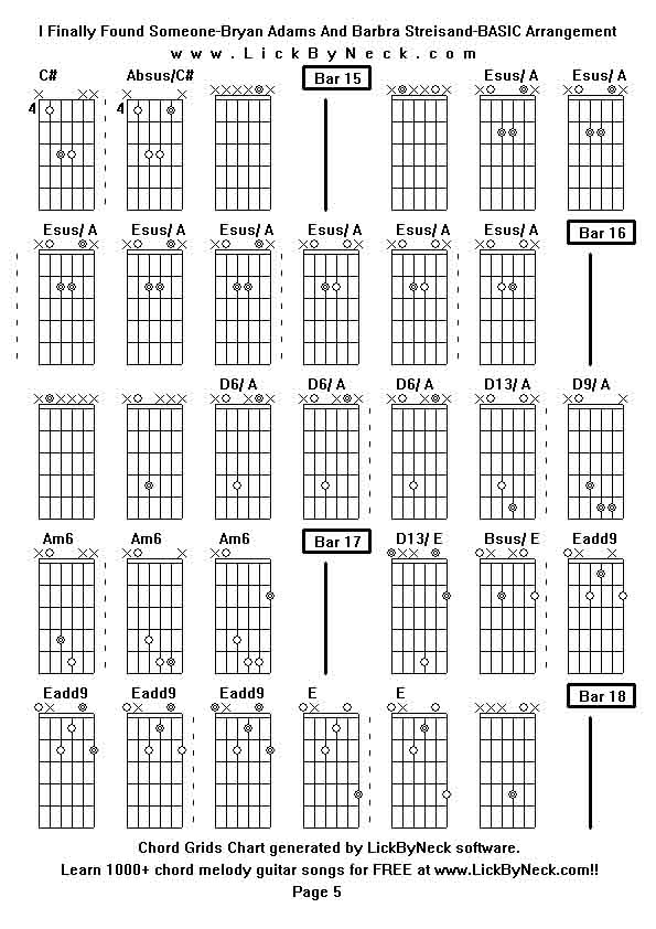 Chord Grids Chart of chord melody fingerstyle guitar song-I Finally Found Someone-Bryan Adams And Barbra Streisand-BASIC Arrangement,generated by LickByNeck software.